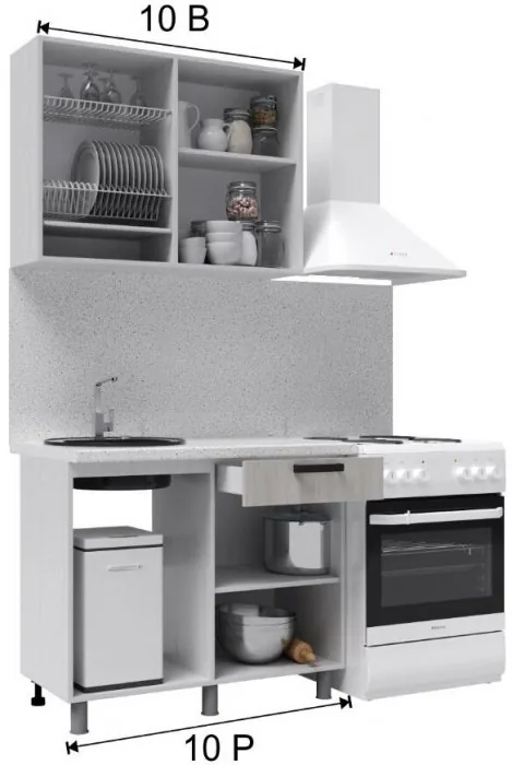 Кухонный гарнитур Кампео 1,0м Белый снег/Бриз