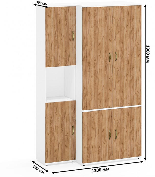 Лидер-8 Модуль Пенал + Шкаф МД 19Б, цвет белый шагрень/крафт золото, ШхГхВ 120х50х190 см., универсальная сборка