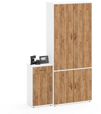 Лидер-8 Шкаф МД 20Б + Тумба МД 3.15, цвет белый шагрень/крафт золото, ШхГхВ 120х37,5х190 см., НЕ универсальная сборка