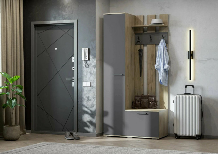 мс для прихожей Бостон ШК-400 дуб крафт серый/серый графит