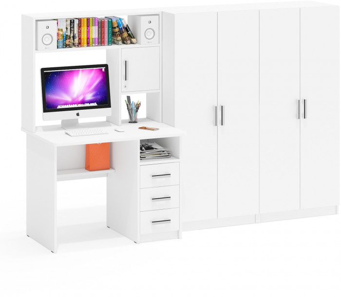 С-МД-СК9 Компоновка № 01, цвет белый шагрень, ШхГхВ 242х70х160 см., НЕ универсальная сборка