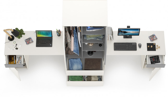 Торонто Компоновка № 17, цвет белый шагрень/стальной серый, ШхГхВ 320х53,1х195,7 см., универсальная сборка