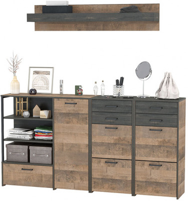 Трувор Прихожая 173, цвет дуб гранж песочный/интра, ШхГхВ 209х37х195 см., универсальная сборка