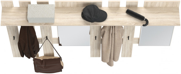 Лира ГК 2-3814+2-3814дубсон Вешалка с зеркалом, цвет дуб сонома, ШхГхВ 200х28х135 см., универсальная сборка