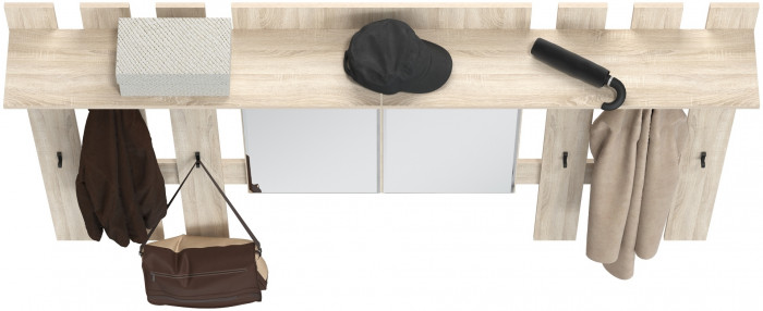 Лира ГК 2-3814+2-3814дубсон Вешалка с зеркалом, цвет дуб сонома, ШхГхВ 200х28х135 см., универсальная сборка