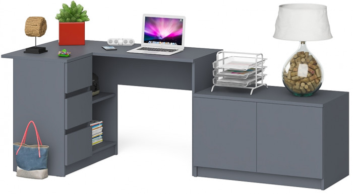 Мори Стол компьютерный МС-16 левый + Тумба МА900.1, цвет графит, ШхГхВ 214,8х84,9х76,6 см., выдвижные ящики слева, НЕ универсальная сборка
