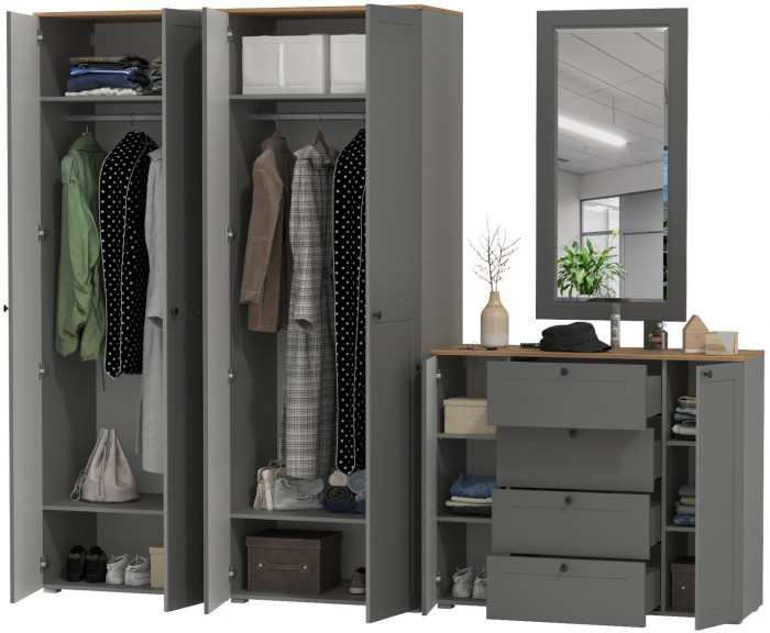 Остин Прихожая 26, серый графит/дуб крафт золотой