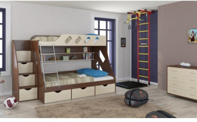 Детская двухъярусная кровать Дельта 20.01+23.02+25 (Розовый, Белый)