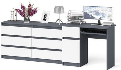 Мори Стол компьютерный МС-1 левый + Комод МК1380.6, цвет графит/белый, ШхГхВ 228х50х76,6 см., выдвижной ящик слева, НЕ универсальная сборка