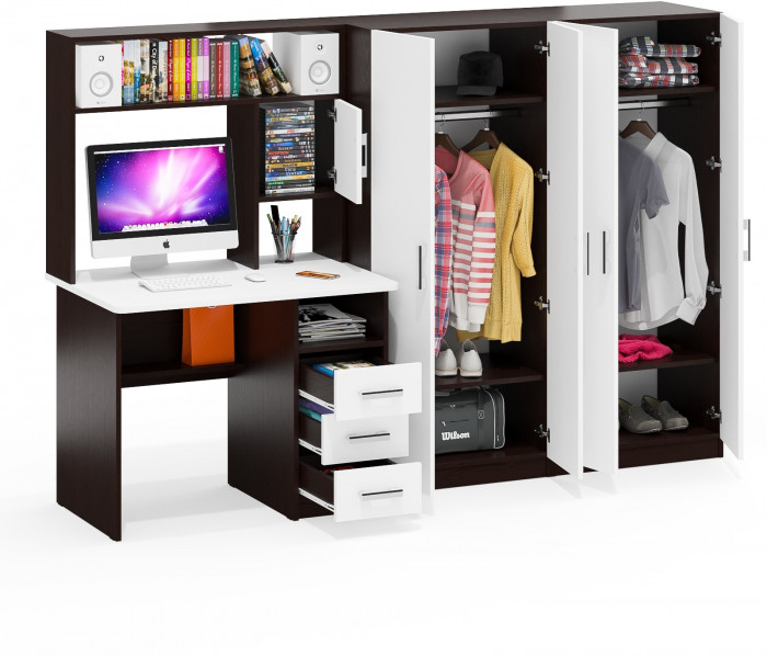 С-МД-СК9 Компоновка № 01, цвет венге/белый шагрень, ШхГхВ 242х70х160 см., НЕ универсальная сборка