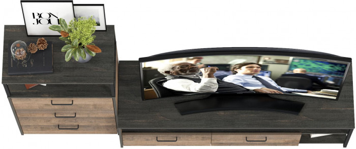 Трувор 13.70 Тумба под ТВ + 13.307.02 Комод с ящиками, цвет дуб гранж песочный/интра, ШхГхВ 215,8х45,4х106,9 см., универсальная сборка