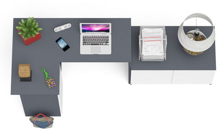 Мори Стол компьютерный МС-16 левый + Тумба МА900.1, цвет графит/белый, ШхГхВ 214,8х84,9х76,6 см., выдвижные ящики слева, НЕ универсальная сборка