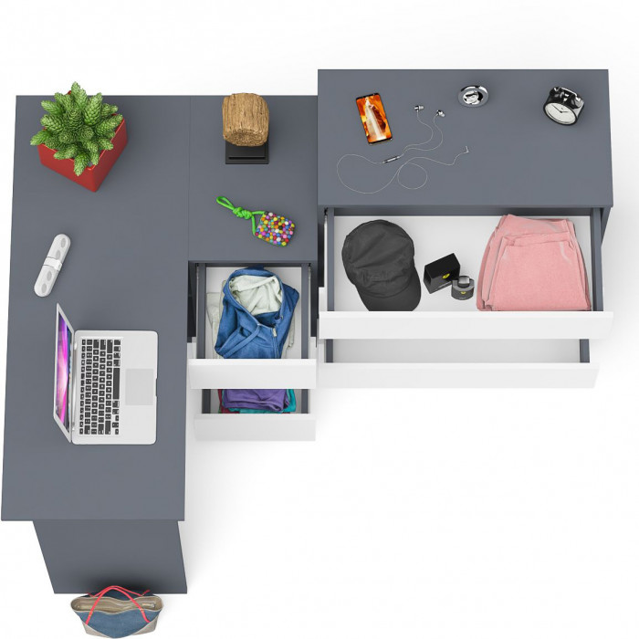 Мори Стол компьютерный МС-16 правый + Комод МК800.4, цвет графит/белый, ШхГхВ 204,8х84,9х94 см., выдвижные ящики справа, НЕ универсальная сборка