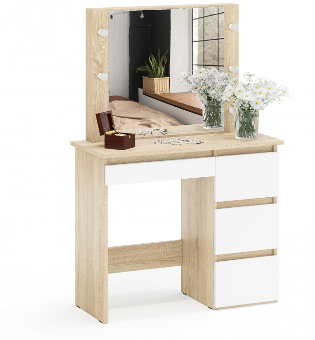 Стол косметический с подсветкой Сура, дуб сонома/белый