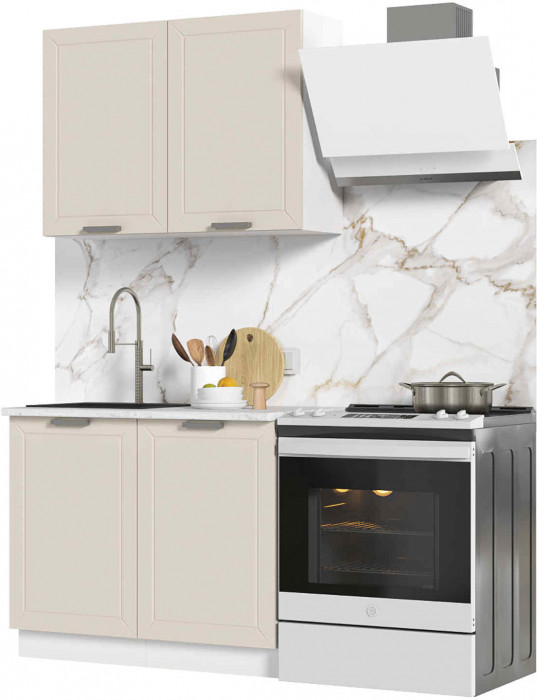 Кухня Альфа 1 м холст белый (корпус белый, столешница мрамор лацио)