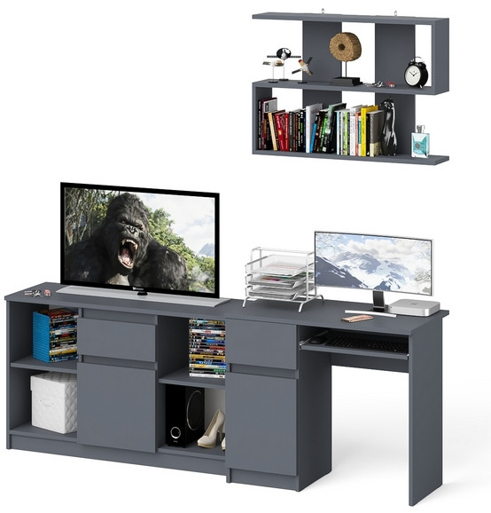 Мори компьютерный стол МС-1 левый + Тумба МТВ1204.1 + Полка 900, графит