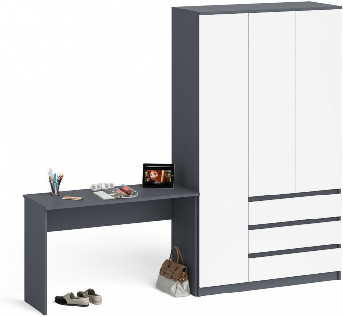 Мори письменный стол МСП1200.1 + Шкаф МШ1200.1, графит/белый