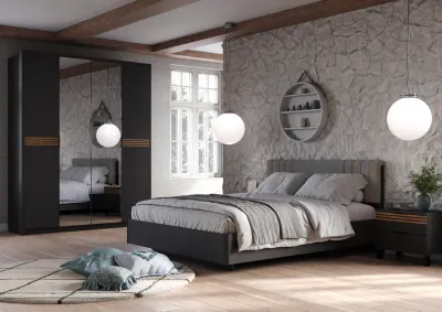 Модульная спальня Нао, набор №4, Графит/Профиль МДФ Дуб вотан