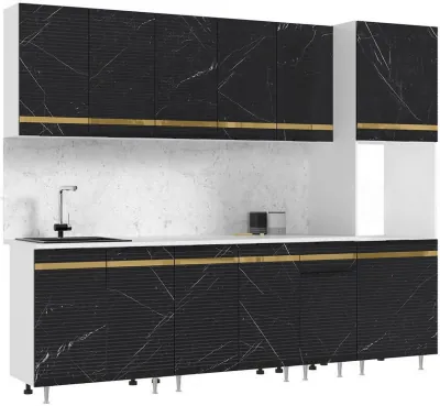 Кухня МДФ Милена 2600 (Белый, Мрамор блэк софт, Антарес)