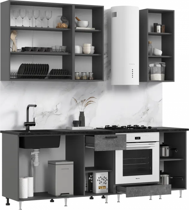 Кухня Рио NEW ЛДСП 2,2/900м (490), Компановка №2, Бетон светлый/Бетон темный, Графит