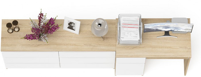 Мори Стол компьютерный МС-1 левый + Комод МК1380.6, цвет дуб сонома/белый, ШхГхВ 228х50х76,6 см., выдвижной ящик слева, НЕ универсальная сборка