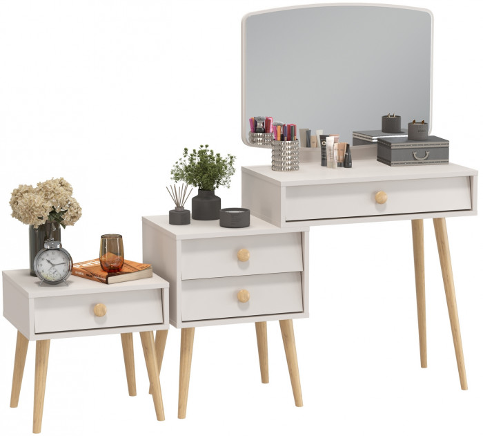 Афина Спальня Трюмо + Тумба прикроватная, цвет кашемир серый, ШхГхВ 105х38,6х129 + 45х37х45 см., универсальная сборка