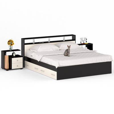 Камелия Кровать с ящиками 1800 + две тумбы, цвет венге/дуб лоредо, ШхГхВ 296х217х78,2 см., сп.м. 1800х2000 мм., без матраса, основание есть