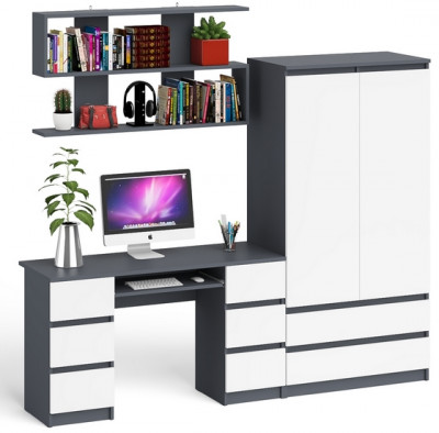 Мори компьютерный стол МС-2 + Шкаф МШ900.1 + Полка 1200, графит/белый