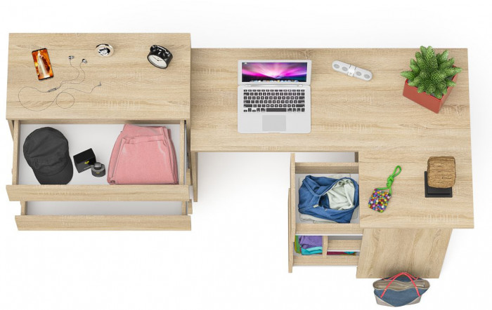 Мори Стол компьютерный МС-16 правый + Комод МК800.4, цвет дуб сонома, ШхГхВ 204,8х84,9х94 см., выдвижные ящики справа, НЕ универсальная сборка