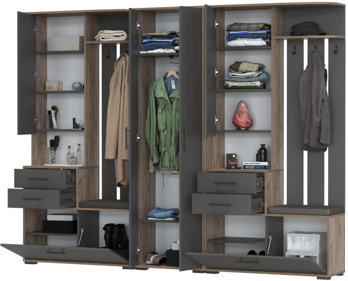 Прихожая Домино 3, дуб крафт табачный/графит