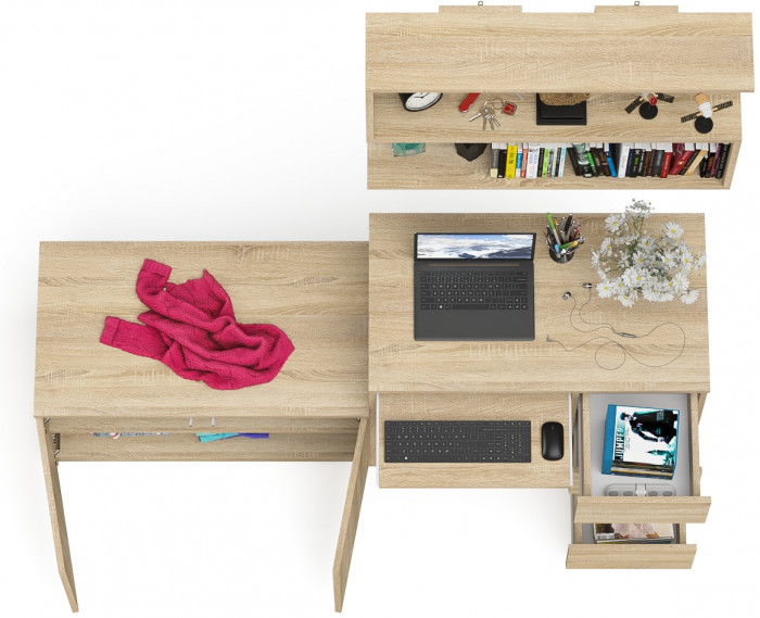Мори Стол компьютерный МС-6 правый + Тумба МА900.1 + Полка 900, цвет дуб сонома, ШхГхВ 180,4х50,4х209,6 см., НЕ универсальная сборка