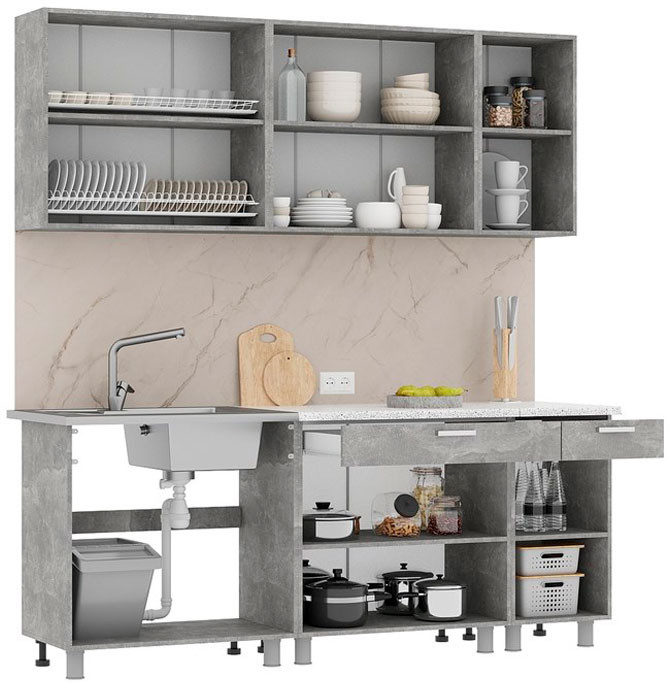 Кухня Денвер 2,0 Фасад БЕЛЫЙ/Корпус АТЕЛЬЕ СВЕТЛОЕ