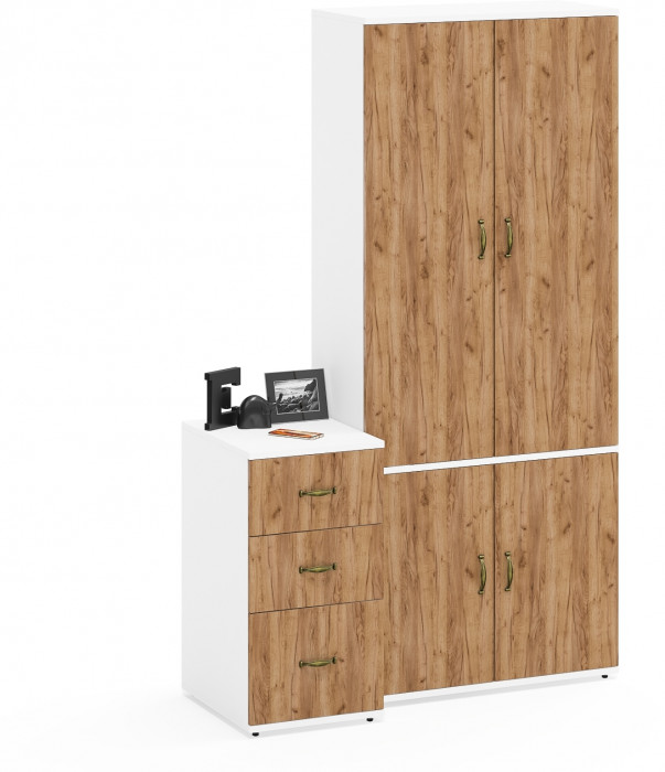 Лидер-8 Шкаф МД 20Б + Тумба МД 3.16, цвет белый шагрень/крафт золото, ШхГхВ 120х50х190 см., НЕ универсальная сборка