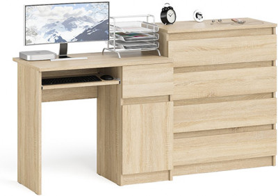 Мори Стол компьютерный МС-1 правый + Комод МК800.4, цвет дуб сонома, ШхГхВ 170,4х50х94 см., выдвижной ящик справа, НЕ универсальная сборка