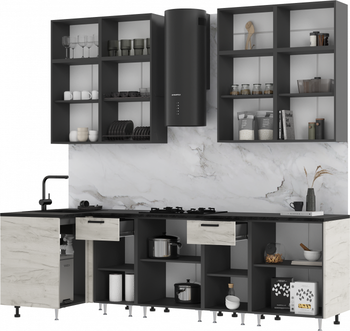 Кухня Рио NEW 1,0х2,6м/1080м (490), Компановка №3, Графит/Дуб крафт белый