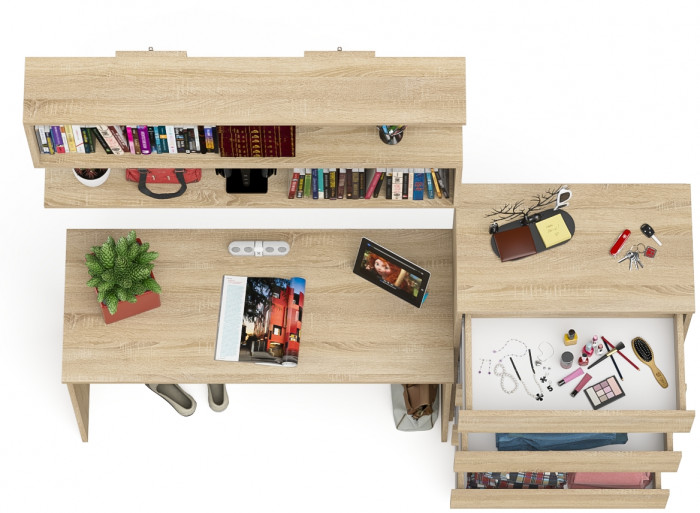 Мори Стол письменный МСП1200.1 + Комод МК700.5 + Полка 1200, цвет дуб сонома, ШхГхВ 190,8х50х209,6 см., универсальная сборка