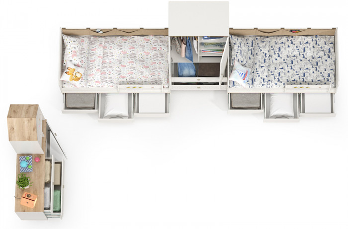 Эйп Детская № 7, цвет белый/дуб белый, 2 х сп. м. 800х1600 мм., б/м, основание есть, макс. нагрузка 80 кг., рекомендуемая высота матраса 120 мм.