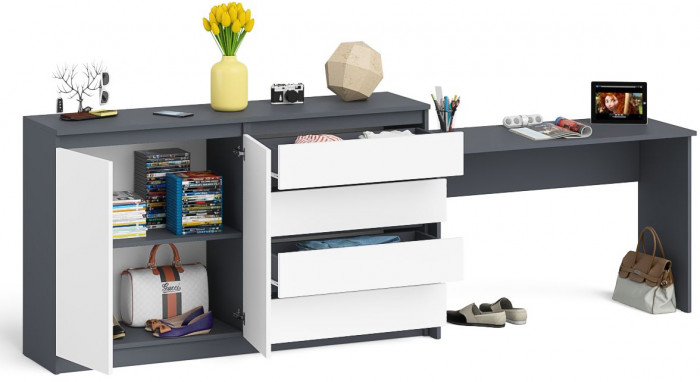 Мори письменный стол МСП1200.1 + Комод МК1600.1, графит/белый