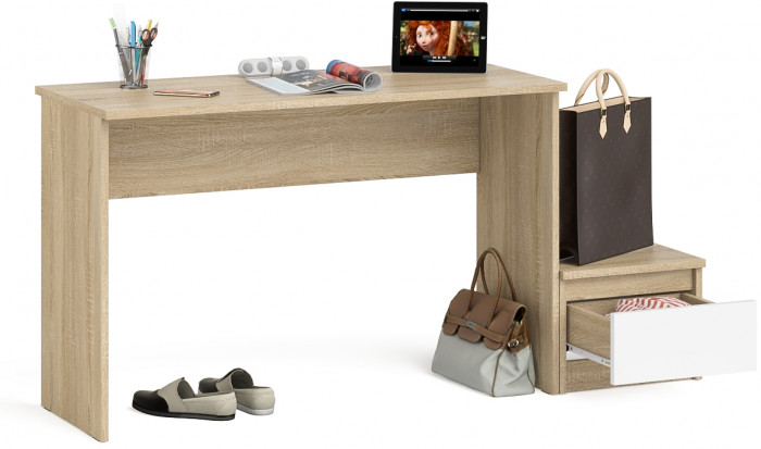 Мори Стол письменный МСП1200.1 + Тумба ТМП400.1, цвет дуб сонома/белый, ШхГхВ 160,8х50х76,6 см., универсальная сборка