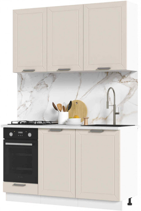 Кухня Альфа 1,4 м холст белый (корпус белый, столешница мрамор лацио)