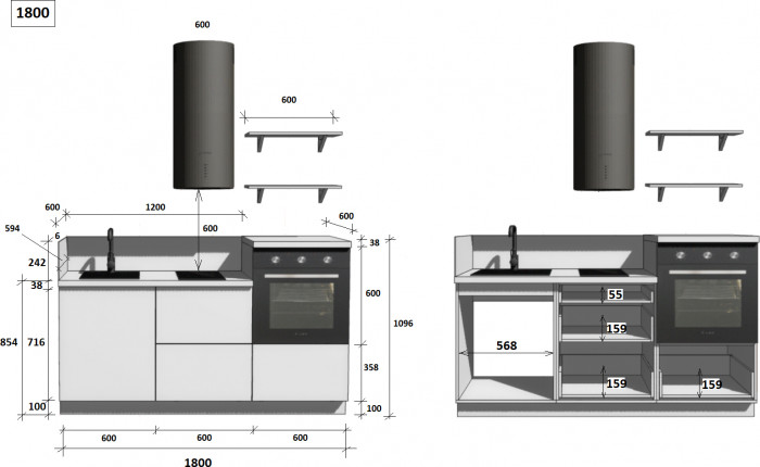 КГ 1800 ПВХ, Белый софт матовый Арника РМ в.3