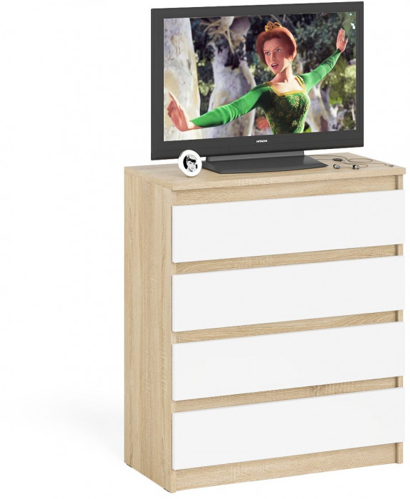 Мори Комод МК800.4, цвет дуб сонома/белый, ШхГхВ 80,4х41х94 см.