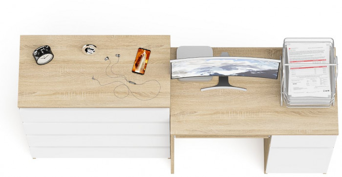 Мори Стол компьютерный МС-1 правый + Комод МК800.4, цвет дуб сонома/белый, ШхГхВ 170,4х50х94 см., выдвижной ящик справа, НЕ универсальная сборка