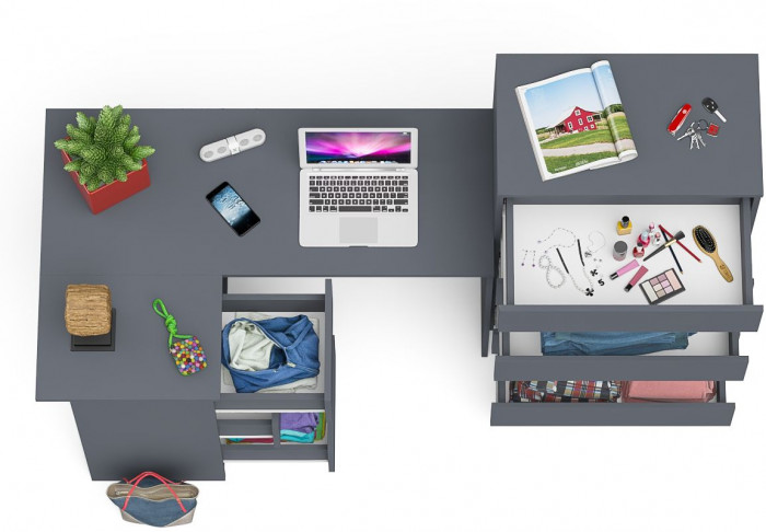 Мори Стол компьютерный МС-16 левый + Комод МК700.5, цвет графит, ШхГхВ 194,8х84,9х114 см., выдвижные ящики слева, НЕ универсальная сборка