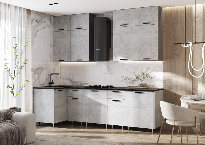 Кухня Рио NEW 1,0х2,6м/1080м (490), Компановка №3, Графит/Бетон светлый