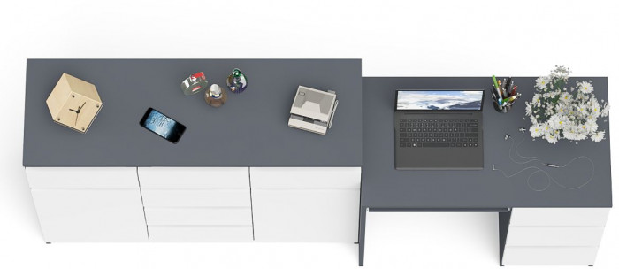 Мори Стол компьютерный МС-6 правый + Комод МК1200.4, цвет графит/белый, ШхГхВ 210,4х50х94 см., выдвижные ящики справа, НЕ универсальная сборка