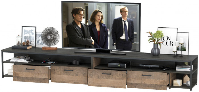 Трувор 13.70 Тумба под ТВ + 13.70 Тумба под ТВ, цвет дуб гранж песочный/интра, ШхГхВ 299,6х45,4х44,6 см., универсальная сборка