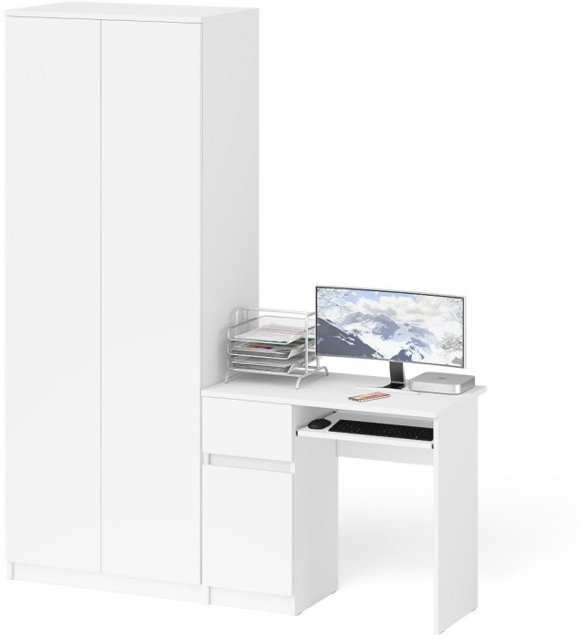 Мори Стол компьютерный МС-1 левый + Шкаф МШ800.1, цвет белый, ШхГхВ 170,4х50,4х209,6 см., выдвижной ящик слева, НЕ универсальная сборка