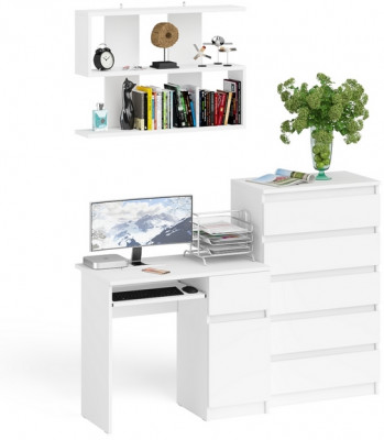Мори Стол компьютерный МС-1 правый + Комод МК700.5 + Полка 900, цвет белый, ШхГхВ 160,4х50х209,6 см., НЕ универсальная сборка