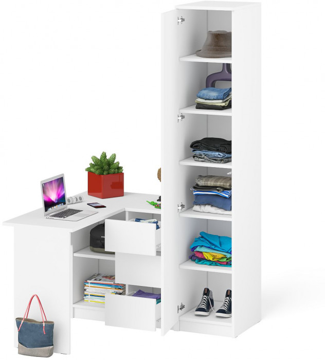 Мори Стол компьютерный МС-16 правый + Пенал МШ400.1, цвет белый, ШхГхВ 164,8х84,9х209,6 см., выдвижные ящики справа, НЕ универсальная сборка
